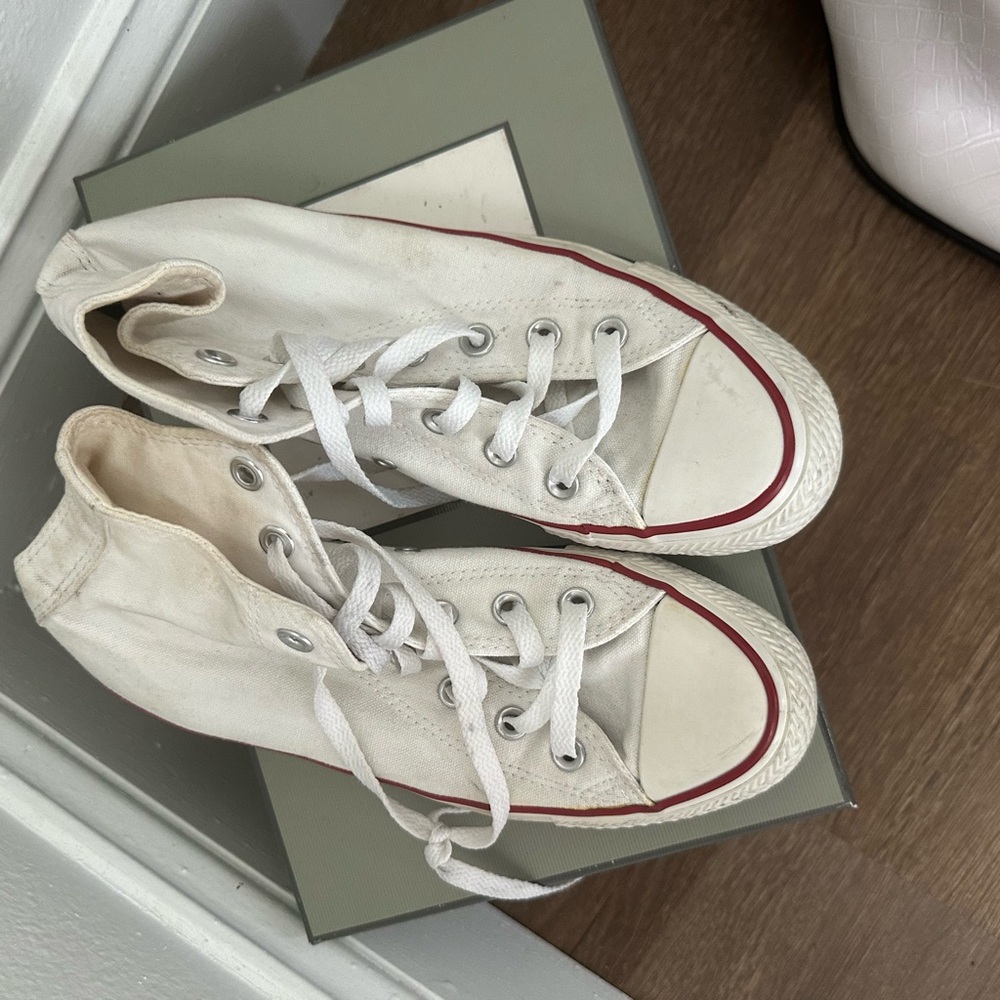 Converse White and Red High-Top Sneakers